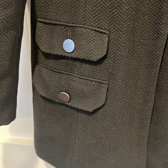 Banana Republic Black Wool Blend Herringbone Coat Size Medium - Picture 5 of 11
